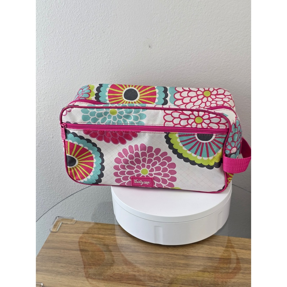 Thirty-One Glamour Case Pink Floral Toiletry Makeup Bag Zip Travel Organizer